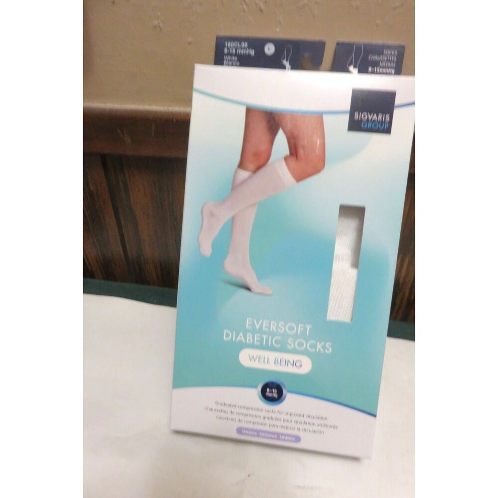 Sigvaris Men’s Diabetic Compression Socks White 18-25 mmHg 1 Pair NEW